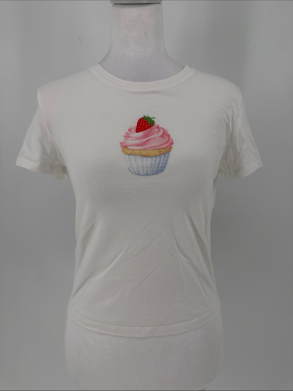 Homegirl Society Size M Women’s T-Shirt with Pink Strawberry Cupcake Graphic